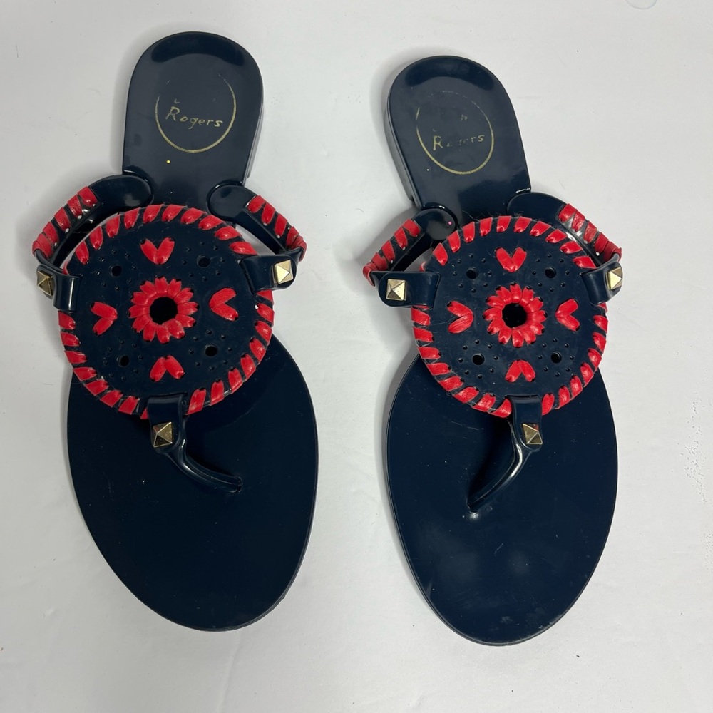 SOLD Jack Rogers Navy and Red Heart Sandals